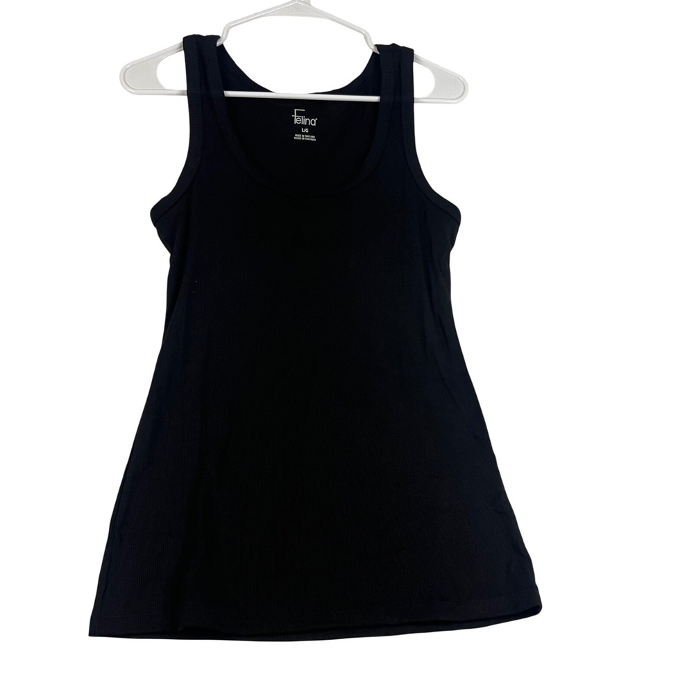 Felina Black Ribbed Tank Top Scoop Neck Sleeveless Basic Women's Large